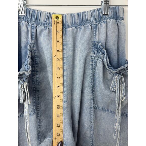 Mustard Seed Drawstring Cargo Jogger To Wide Leg Pants Light Wash Boho Indie S - Picture 9 of 12